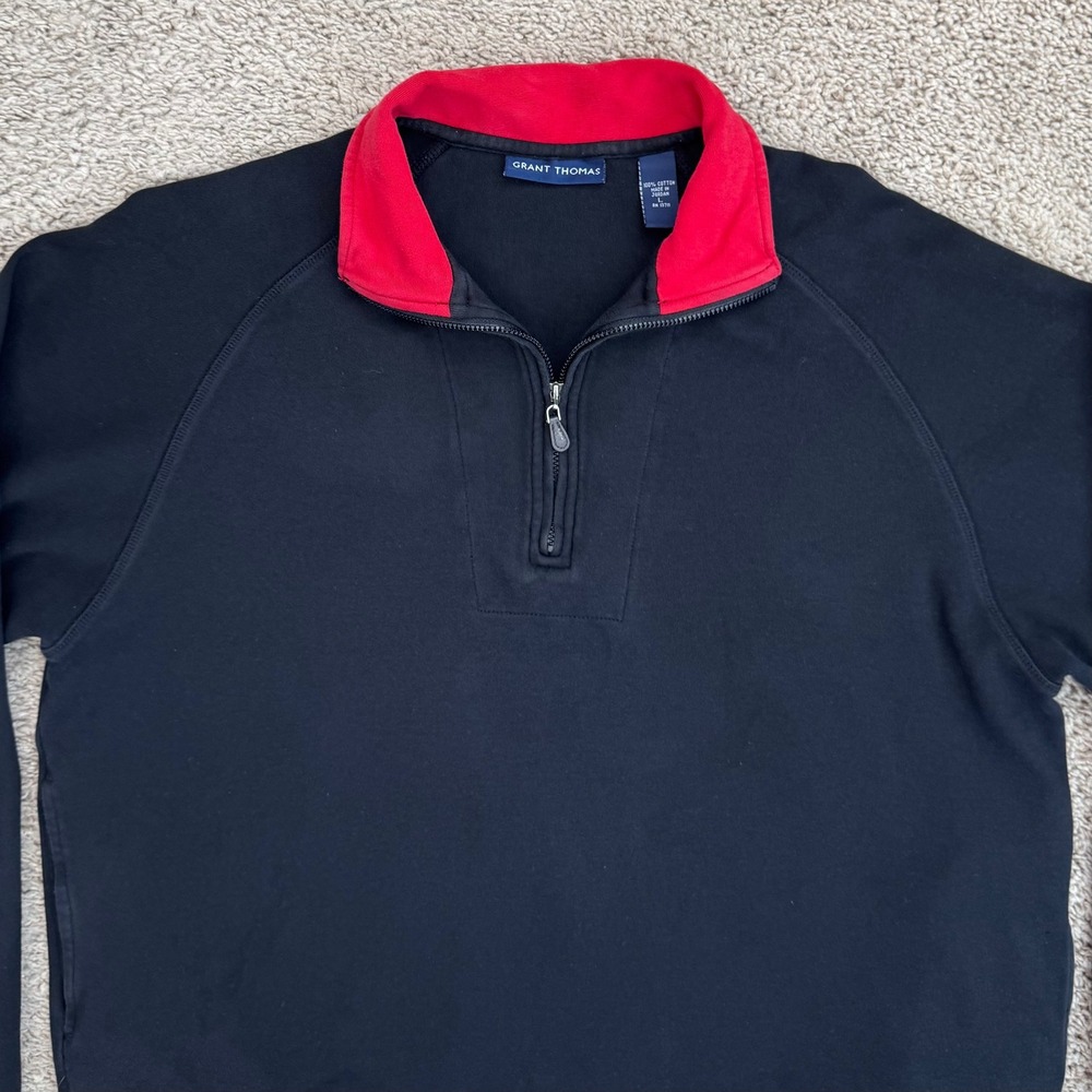 Grant Thomas Pullover Mens L 1/4 Zip Black and Red Cotton Sweatshirt Top Read - Picture 2 of 11